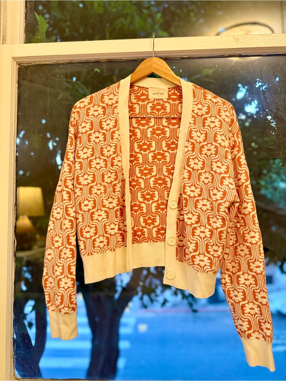 Retro Floral Knit Cardigan in Orange and Cream